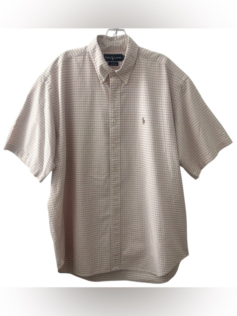 Polo Ralph Lauren White & Pink Checkered Short Sleeve Button Up Shirt Men’s XL